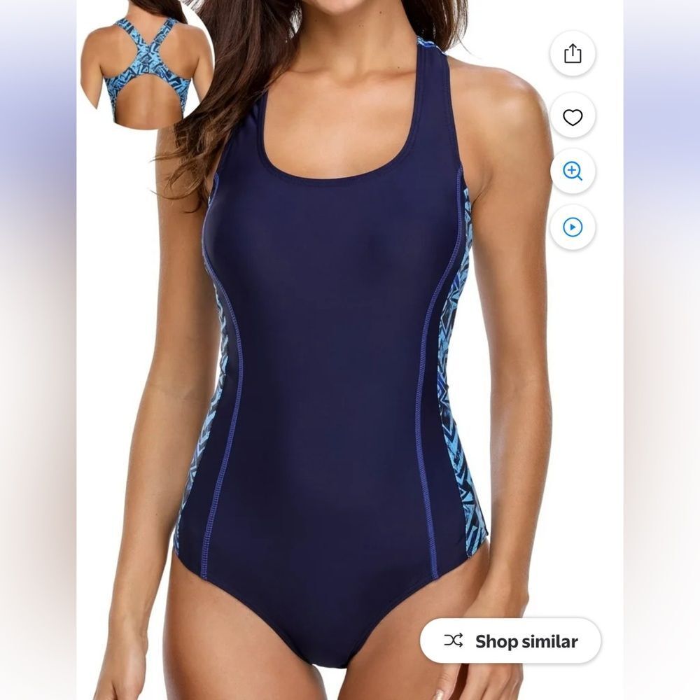 Attraco Sports Navy‎ Blue Racerback Slimming Swimsuit, Size S, NWT